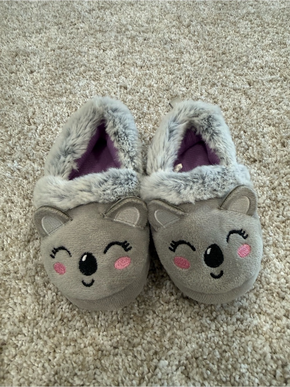 Gray Koala Plush Slippers with Pink Cheeks